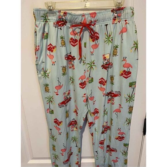 Pajamarama light blue flamingo pajama set “let’s jingle and flamingo” size L - Picture 3 of 13
